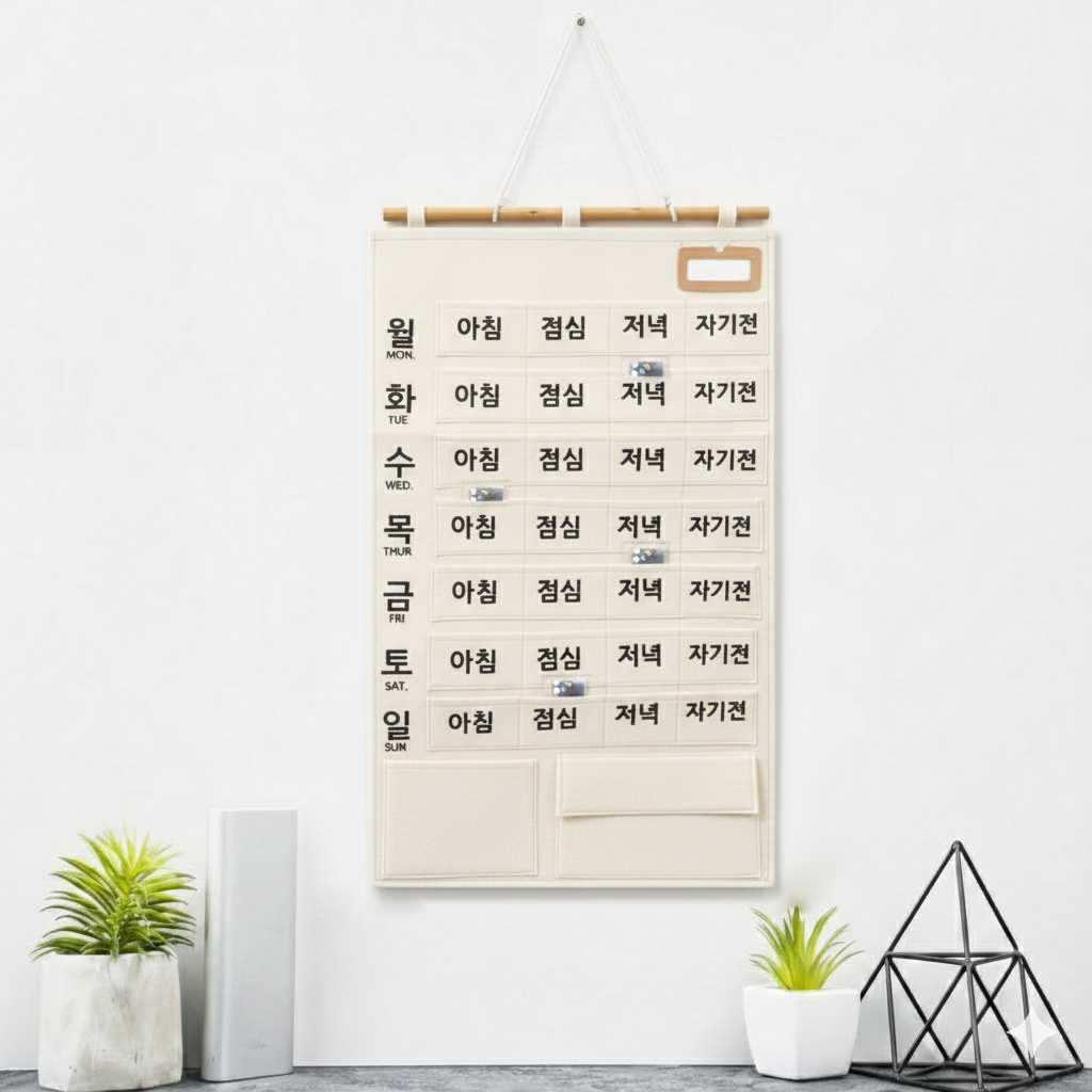 일주일 요일별 벽걸이 약달력 대형 영양제 포켓 보관함 약파우치, 아이보리 22,000원