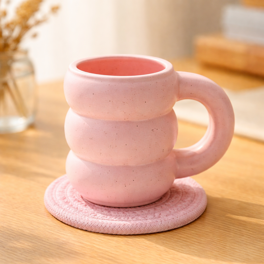 코시나보니따 뚱뚱 도자기 머그컵 300ml+컵받침, 1세트, 핑크머그+핑크티코스터 6,800원