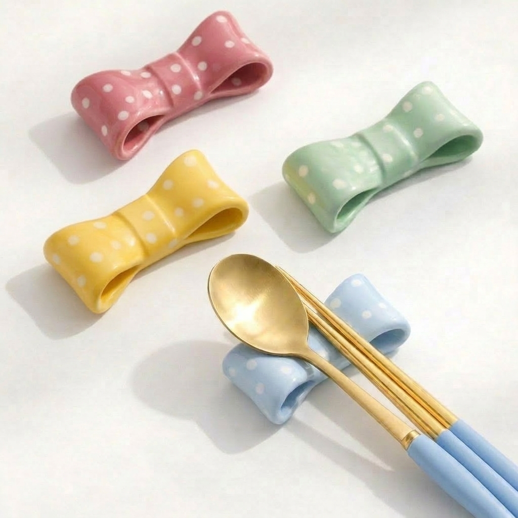 리빙소담 세라믹 젓가락 리본 예쁜 수저받침 4종 세트, 코튼 캔디, 1세트 6,490원