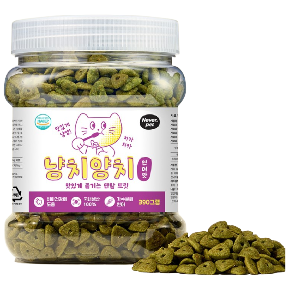네버펫 냥치양치 고양이 구강관리 이빨과자 가수분해 대용량 덴탈트릿 간식, 1개, 390g, 연어맛 11,500원