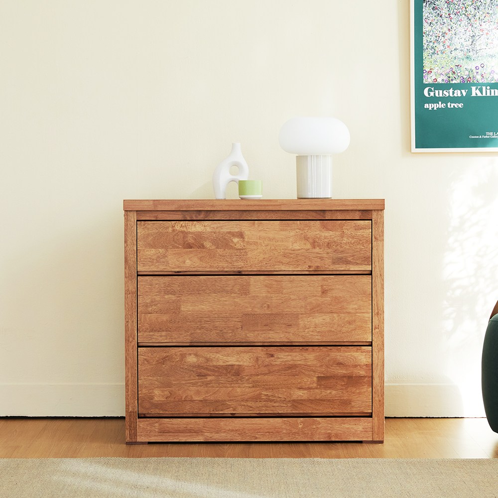 아르볼가구 광폭 3단 5단 와이드 원목서랍장 수납장, 3단, 월넛,다릿발X,거울O 274,000원