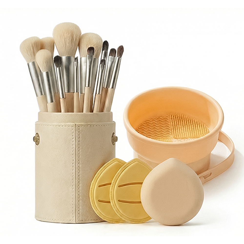 미니멜로 프리미엄 올인원 메이크업 브러쉬 12종 세트 퍼프3p 세척통, 1개, 옐로우 18,900원