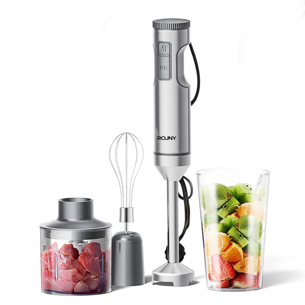 핸드 블렌더 800W 스테인리스 스틱 믹서기 4in1 구성 무단 속도 조절 안전 잠금 설계 700ml 믹싱컵 500ml 다지기 거품기 포함 ROUNY, H1 53,900원