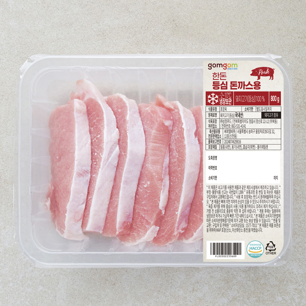 곰곰 한돈 등심 돈까스용 (냉장) 14,820원