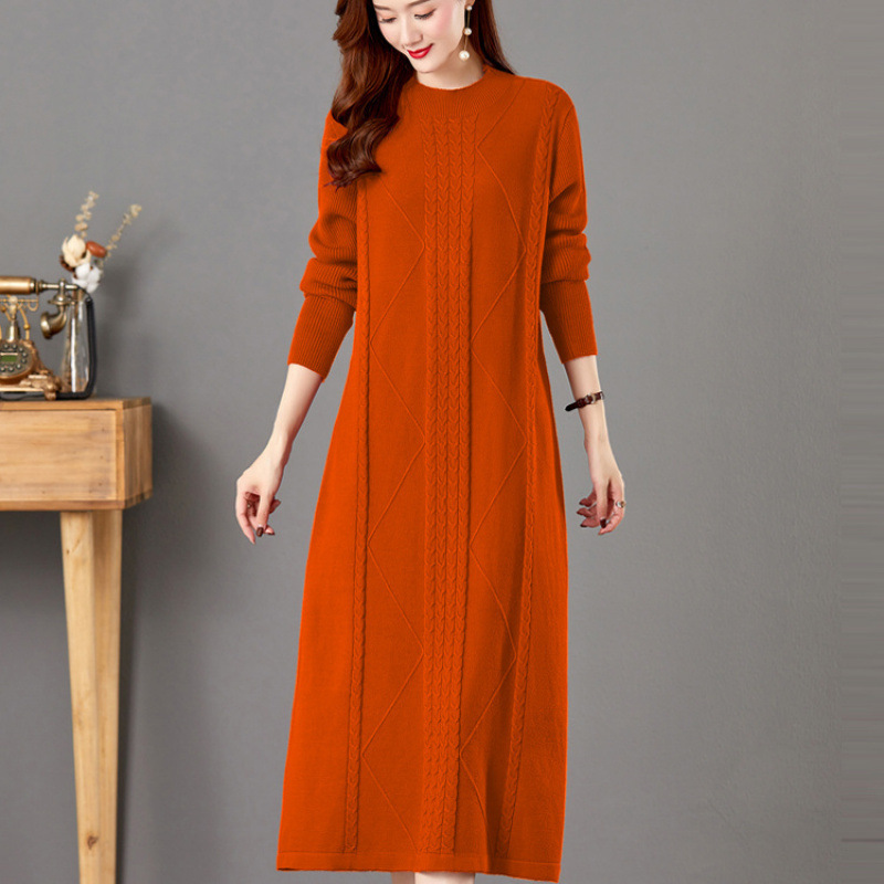 시연 가을 겨울 라운드 롱 원피스 드레스 슬림 니트 스웨터 스커트 33,900원