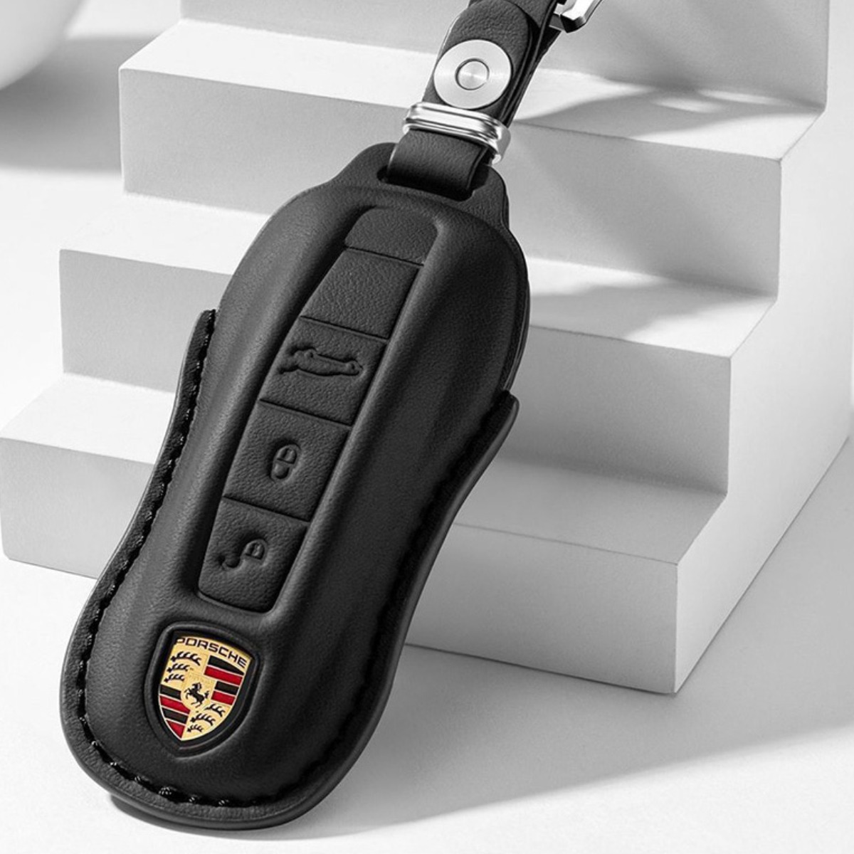 최고급 천연소가죽 포르쉐 키 케이스 카이엔 마칸 타이칸 911 718, 단일상품, 블랙 43,000원