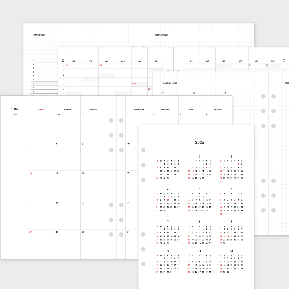 데이스테이션 6공 20공 A5 다이어리 속지 A5 2026 먼슬리 7,800원