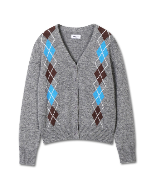 예약발송 3월2일 출시  MICHIKO LONDON KOSHINO 아가일 메리노 울 가디건 멜란지 그레이 101,600원