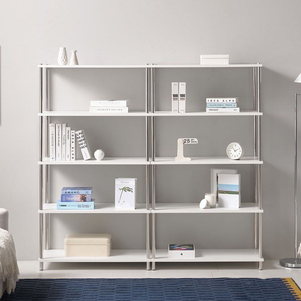 프리메이드 스테인리스 팬트리 수납 선반 책장 책꽂이 장식장, 3단, 화이트+실버 69,000원