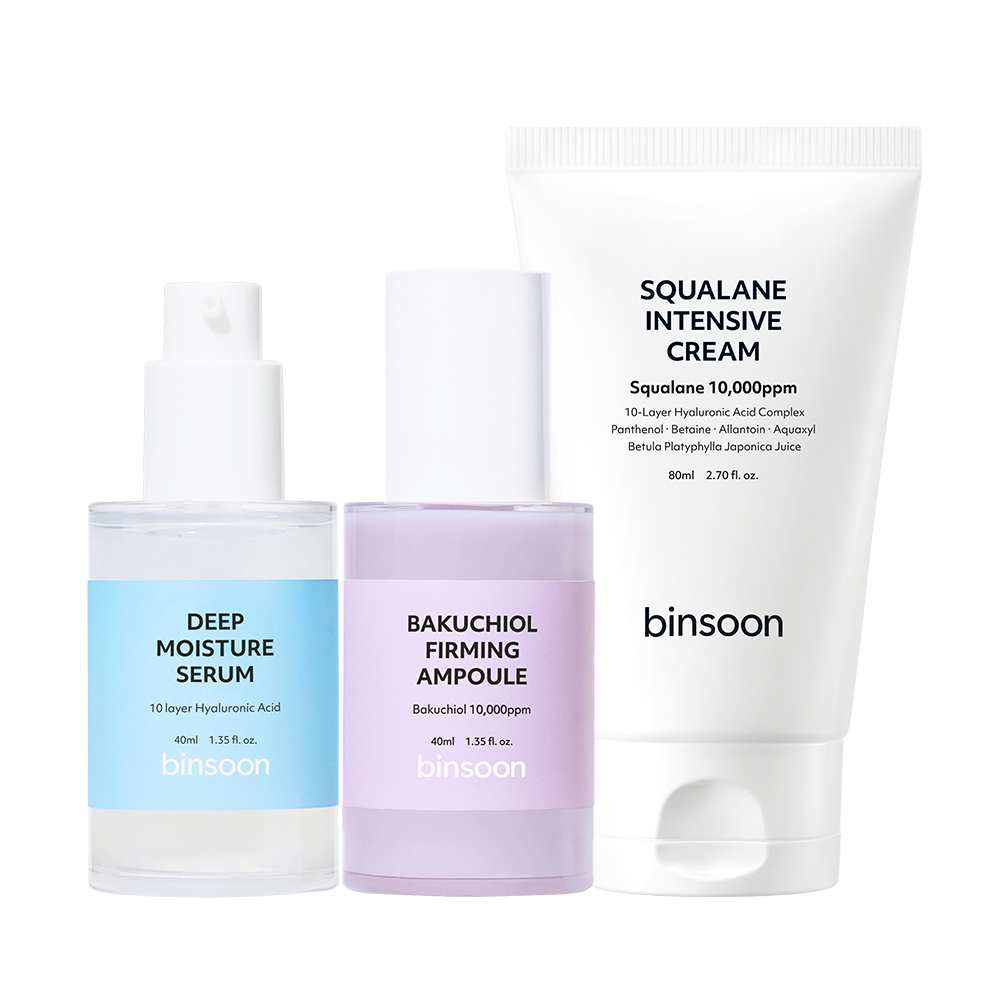 [3종세트] 빈순 수분 세럼 + 바쿠치올 모공 앰플 + 스쿠알란 수분 장벽 크림 집중탄력케어 세트, 1세트 46,000원