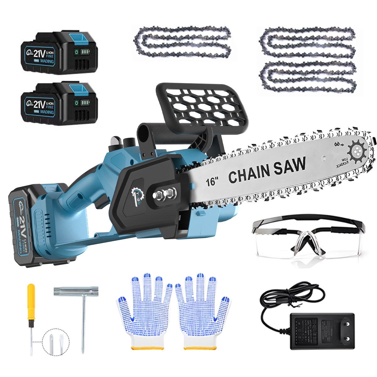 YUON 40cm 초고속 무선 전기톱 BLDC 고출력 전기톱 체인톱 6000mAh 배터리2개 풀세트+2개의 체인, 1개 119,000원