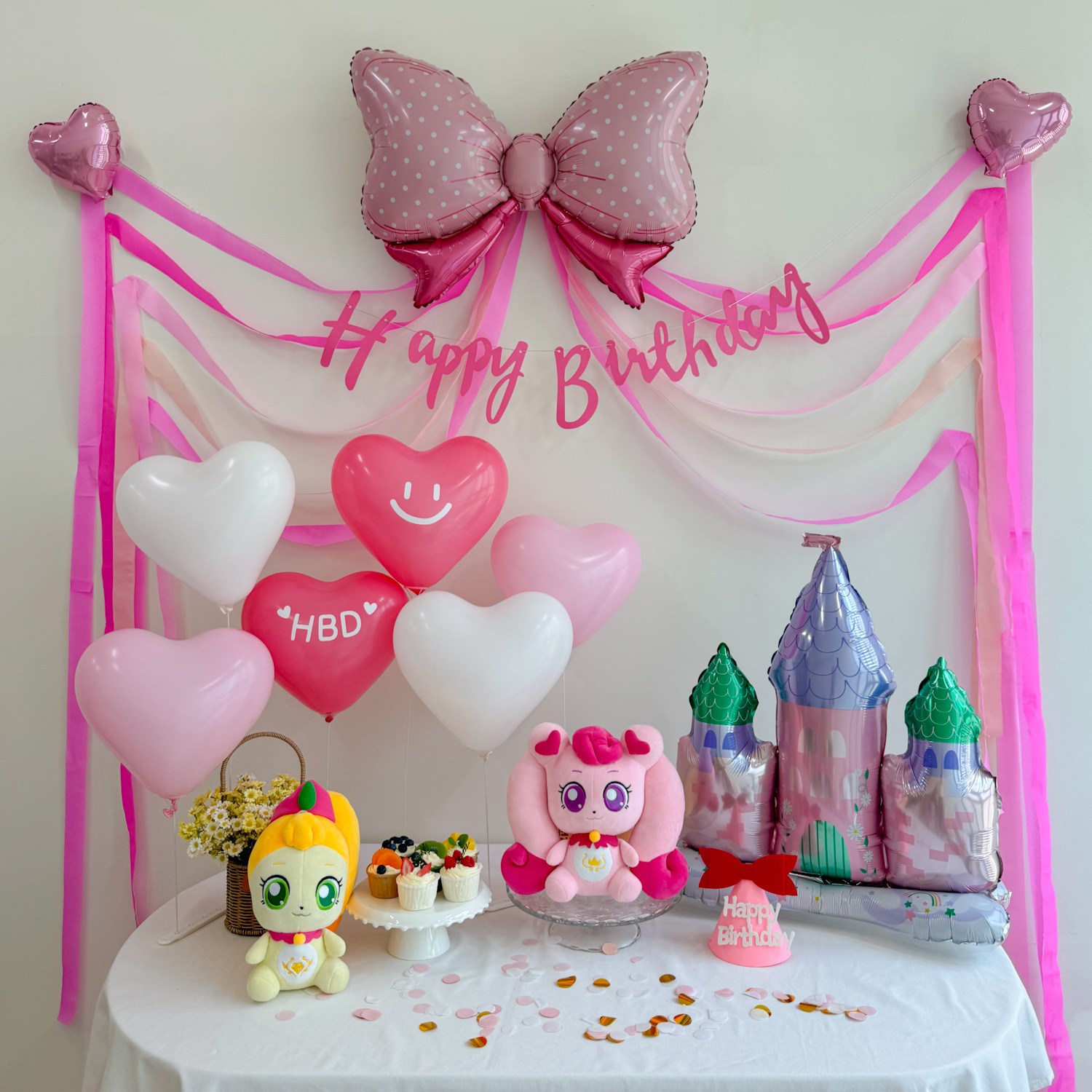 쏙쏙마켓 생일풍선세트 핑크 리본 공주 가랜드 파티용품, 1개, 핑크 공주성 파티스트리머세트 18,700원