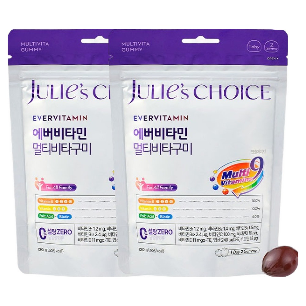 줄리스초이스 에버비타민 멀티비타구미 2봉(60구미) 제로슈가 비타민9종 멀티비타민젤리, 2개, 30정 29,900원
