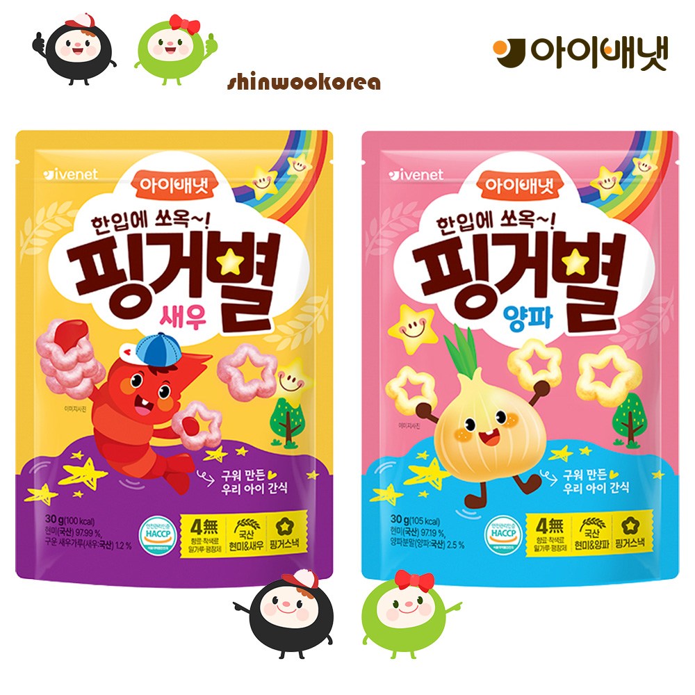 아이배냇 아동용 핑거별 쌀과자, 양파맛1개 + 새우맛1개, 30g, 2개 8,490원