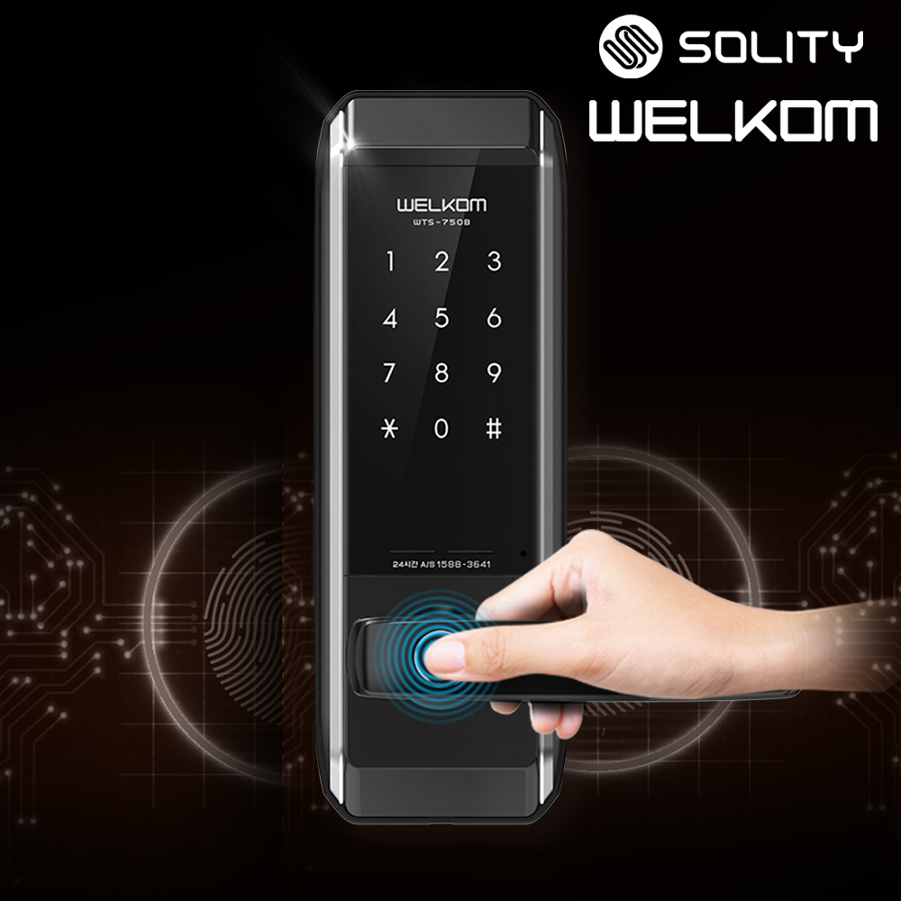 [전국설치] WTS-750B 무타공 지문인식 도어록 0초바로잠금 지문인증 0.9초 최대100개 잠금시간설정 내부이중잠금 침입경보 생활방수 솔리티 번호키 현관문 디지털도어락 163,000원