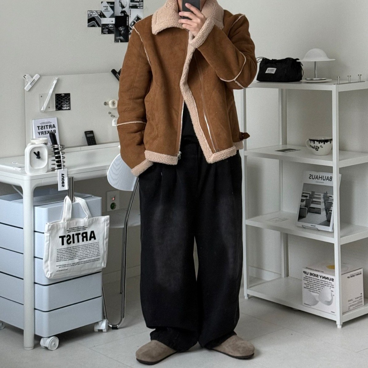 르위 오버핏 양털 레더 스웨이드 무스탕 73,000원