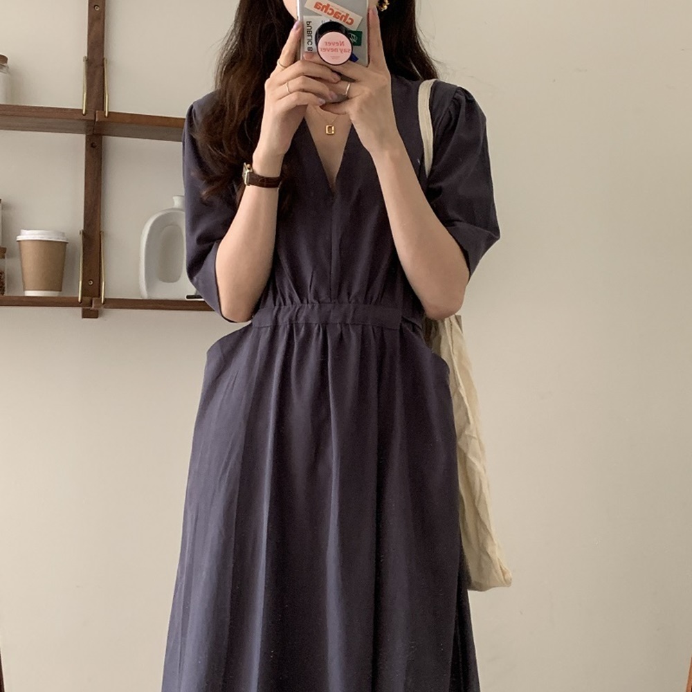 N.R.T 여성 브이넥 여름 반팔 롱원피스 루즈핏 빅사이즈원피스 32,000원