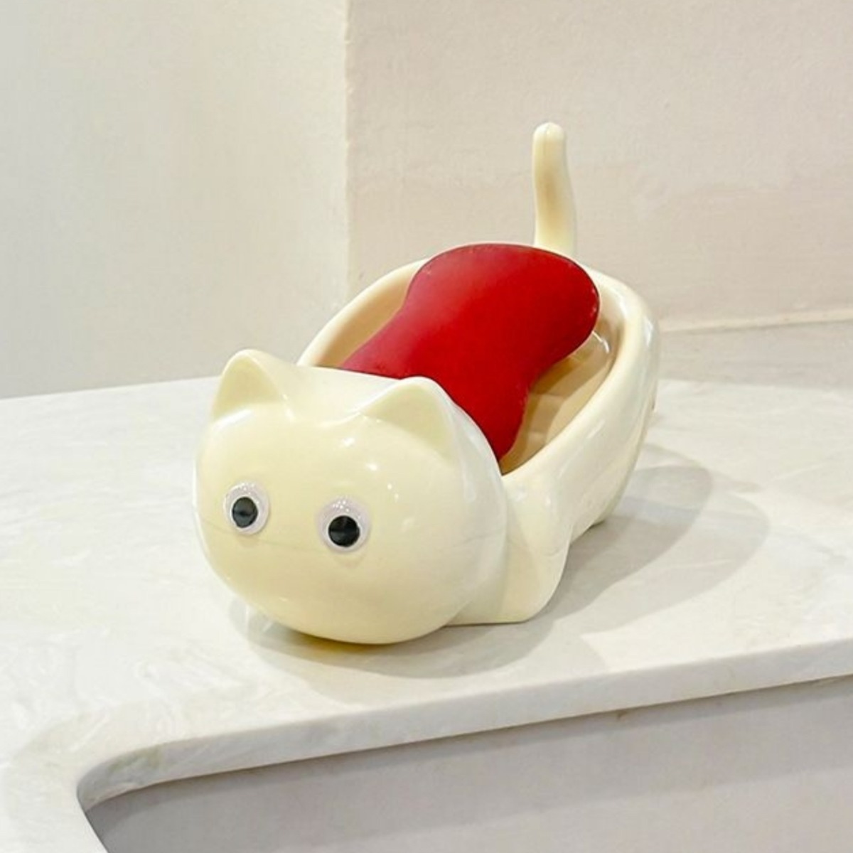 모도라이프 욕실친구 행복한 고양이 비누 받침대 물때방지, 화이트, 1개 8,900원