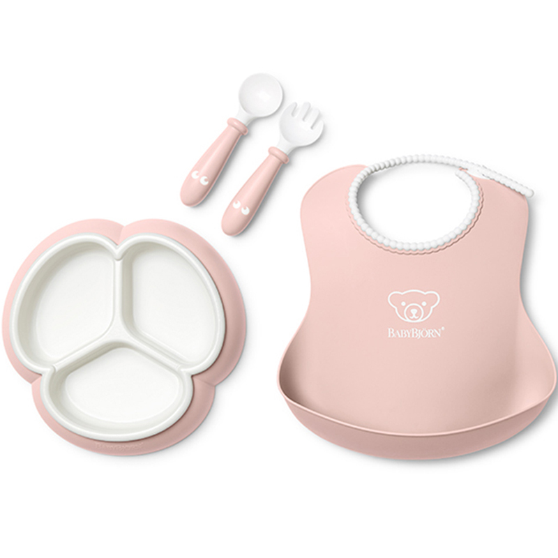 베이비뵨 베이비 밀타임 식기 세트, 파우더 핑크, 베이비빕 + 3칸 분리 플레이트 + 스푼 + 포크, 1세트 46,750원