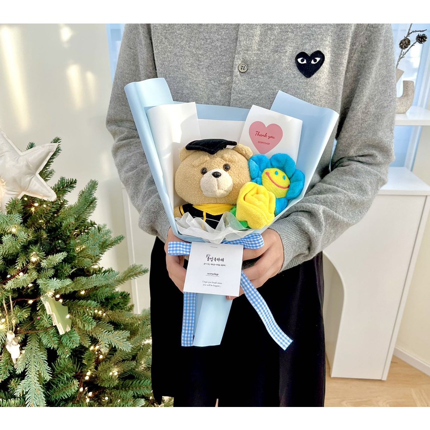 졸업식 미니졸업테드 인형꽃다발 스마일꽃 장미4종 졸업식꽃다발 19,200원