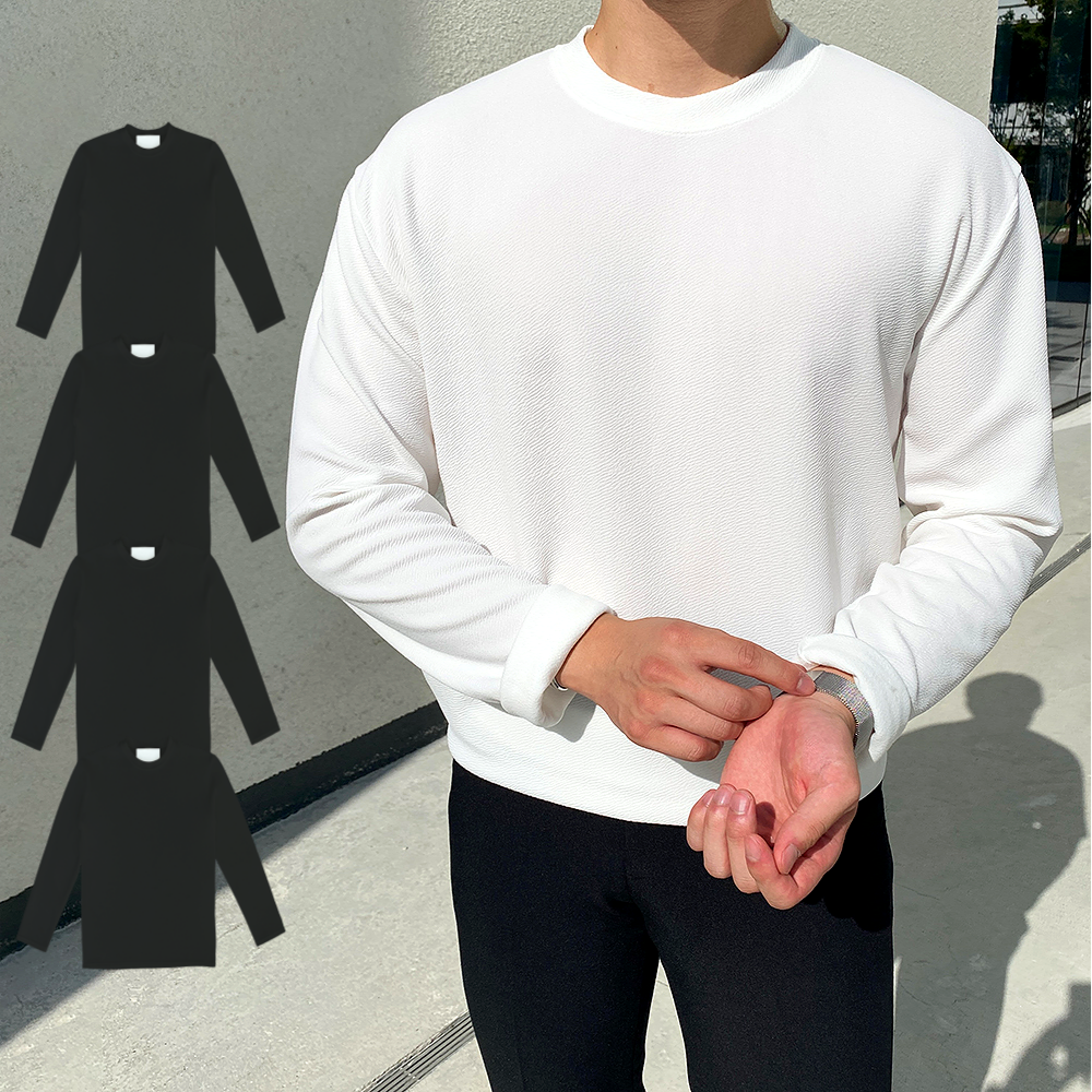 이브컴퍼니 4장 세트 남녀공용 구김적은 라운드 긴팔 티셔츠 빅사이즈 (1611-Z) 39,800원