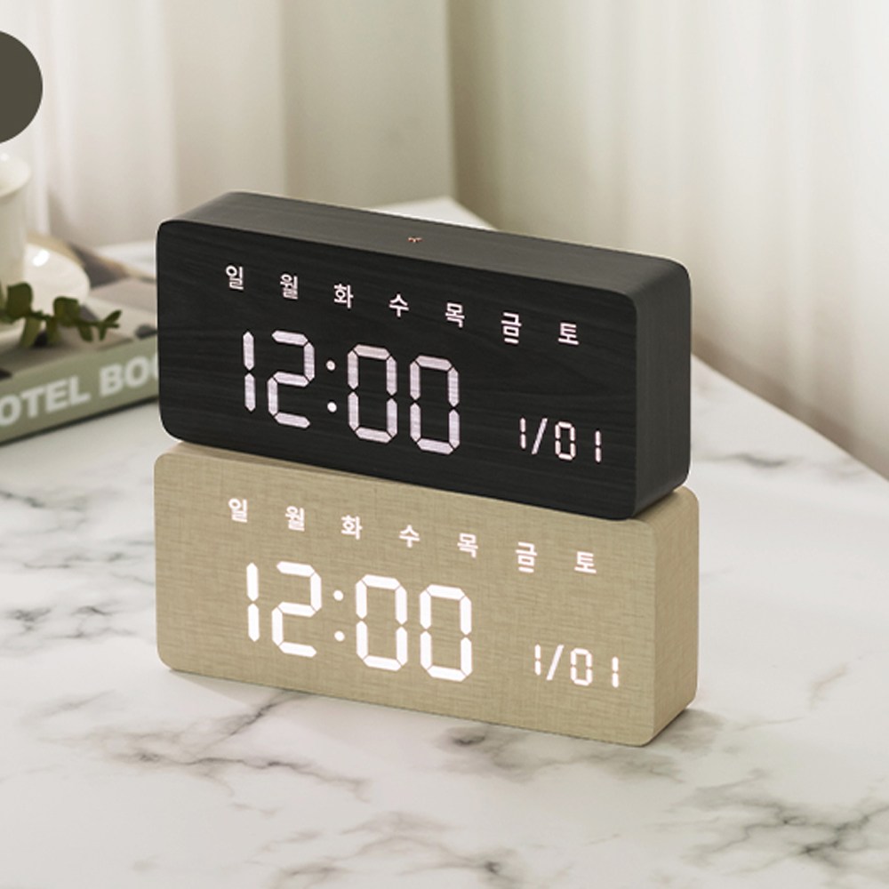 아이디코리아 우드 직사각 인테리어 LED 알람 탁상시계 요일 날자 42,900원