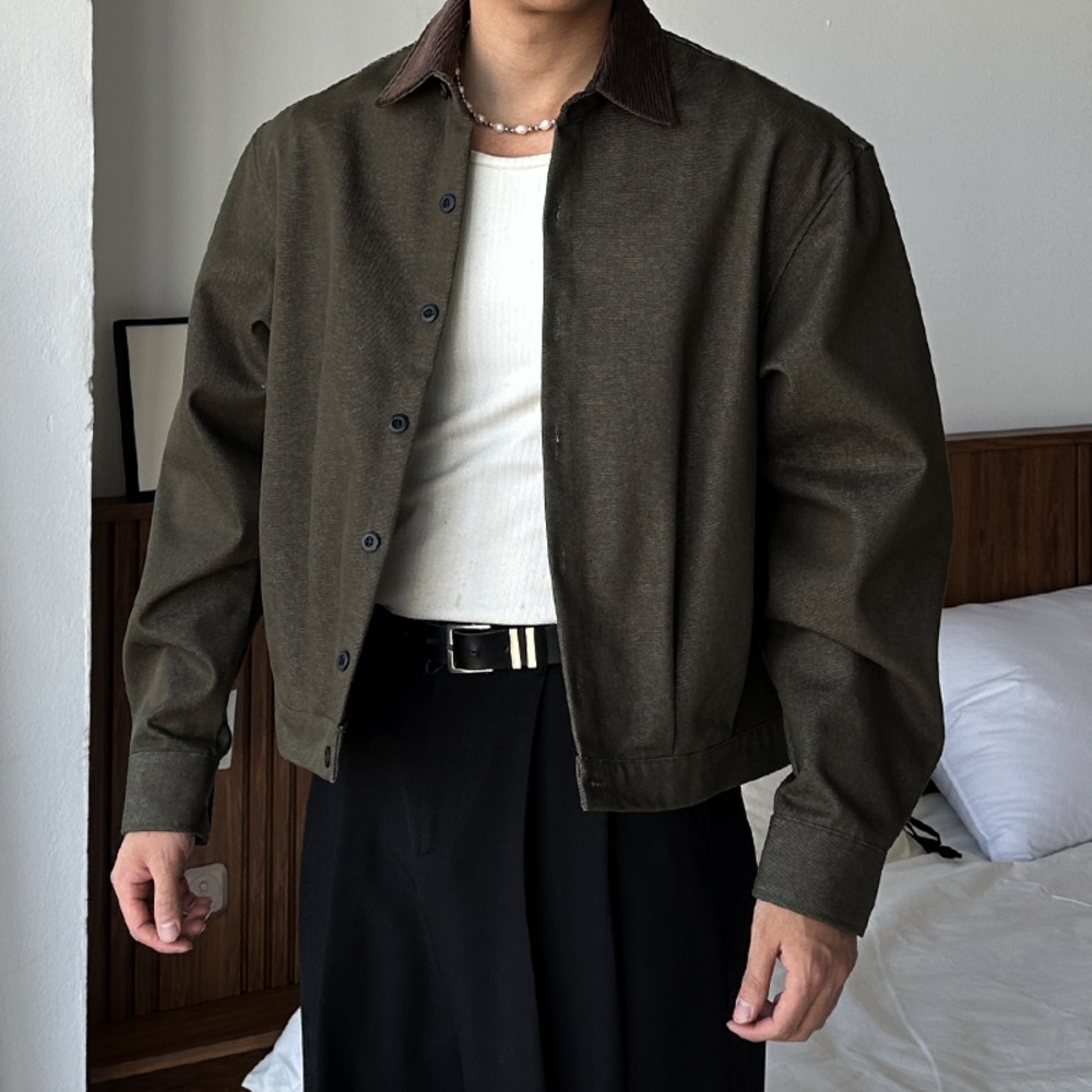 [2컬러]믹서 남자 오버 루즈핏 코듀로이 카라 워크 크롭 자켓 59,800원