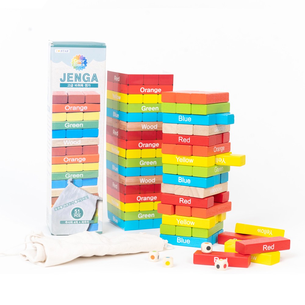 아이스타 원목 컬러 젠가 51pcs (정리.보관용파우치 포함) 보드게임, 1개 14,970원