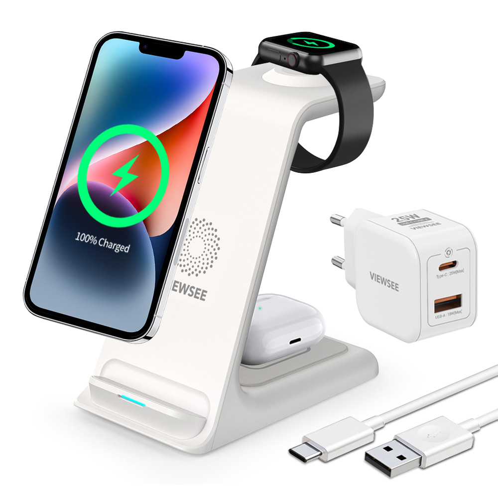 뷰씨 3in1 고속 무선 충전기 거치대 애플워치 갤럭시 워치 호환 25w 초고속 충전기 포함 29,800원