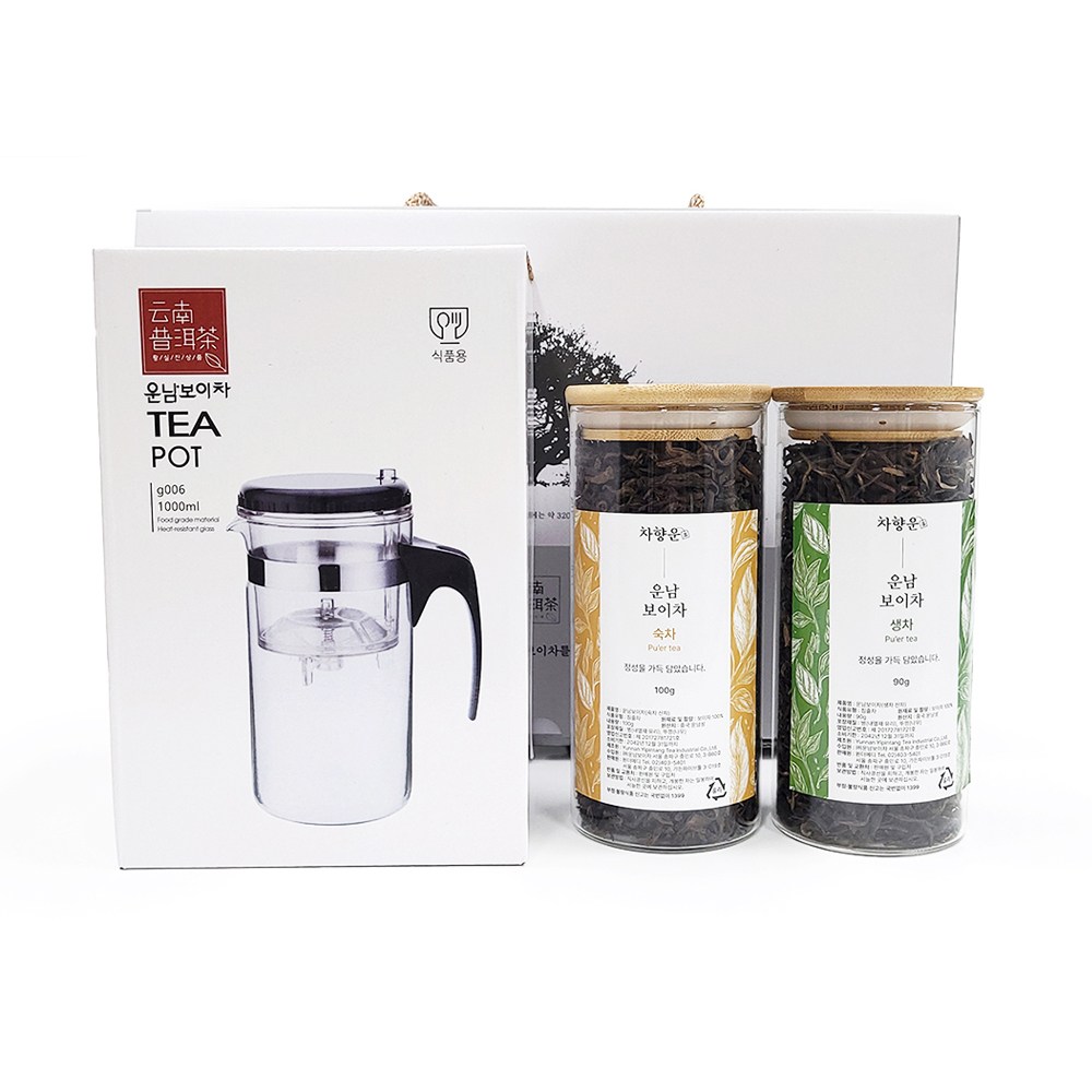 차향운 보이차 유리병 티팟 선물세트 생차 숙차 총 190g, 1개, 2개입, 190g 76,000원