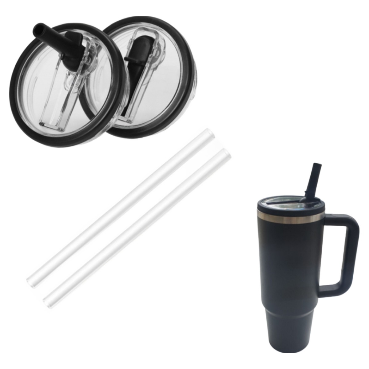 WAP 스탠리 텀블러 뚜껑 30oz 887ml 스탠리 호환 빨대 세트 플립 밀폐, 1세트, 블랙 7,600원
