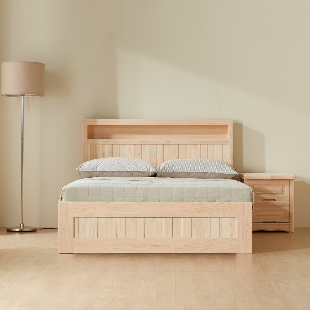 바르숲 로아 편백나무 침대 프레임 LED 통원목 침대 풋보드포함, 베이지 1,720,000원