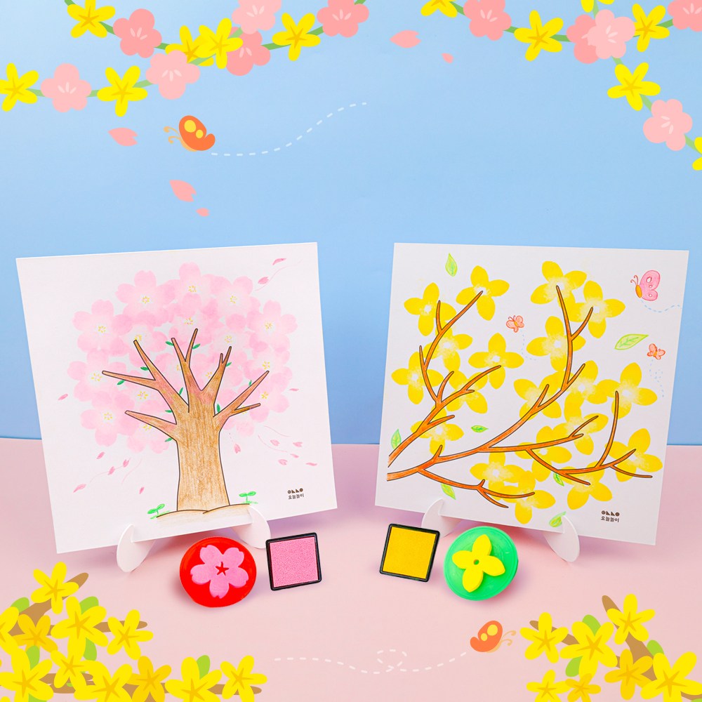 오늘놀이 봄꽃 스탬프 종이 액자 도장 2종 택1 DIY 꾸미기 키트 KC인증, 1개, 개나리 2,600원