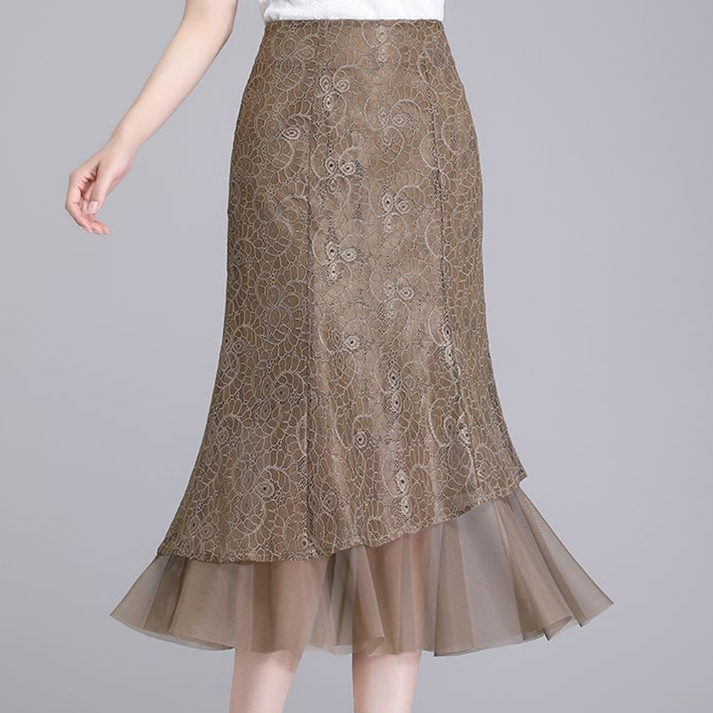 VVRR 여성 레이스 패턴 애시메트릭 디테일 미니플레어 모던 캐주얼 세련된 분위기 감성적 치마 C0122617 17,600원