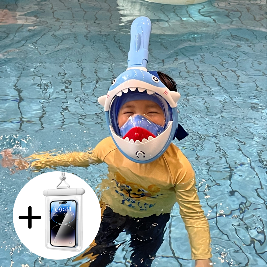 비긴어뉴 KC인증제품 유아 어린이 키즈 상어 스노쿨링 풀페이스 마스크 물놀이 물안경 (방수팩 포함) 25,800원