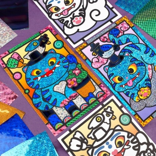 호작도 포일 아트 호랑이 까치 카드 만들기 유치원 어린이집 미술놀이 셀로판지 까치와호랑이 만들기키트 더피, 1개, 포일아트diy-화분호랑이 1,400원