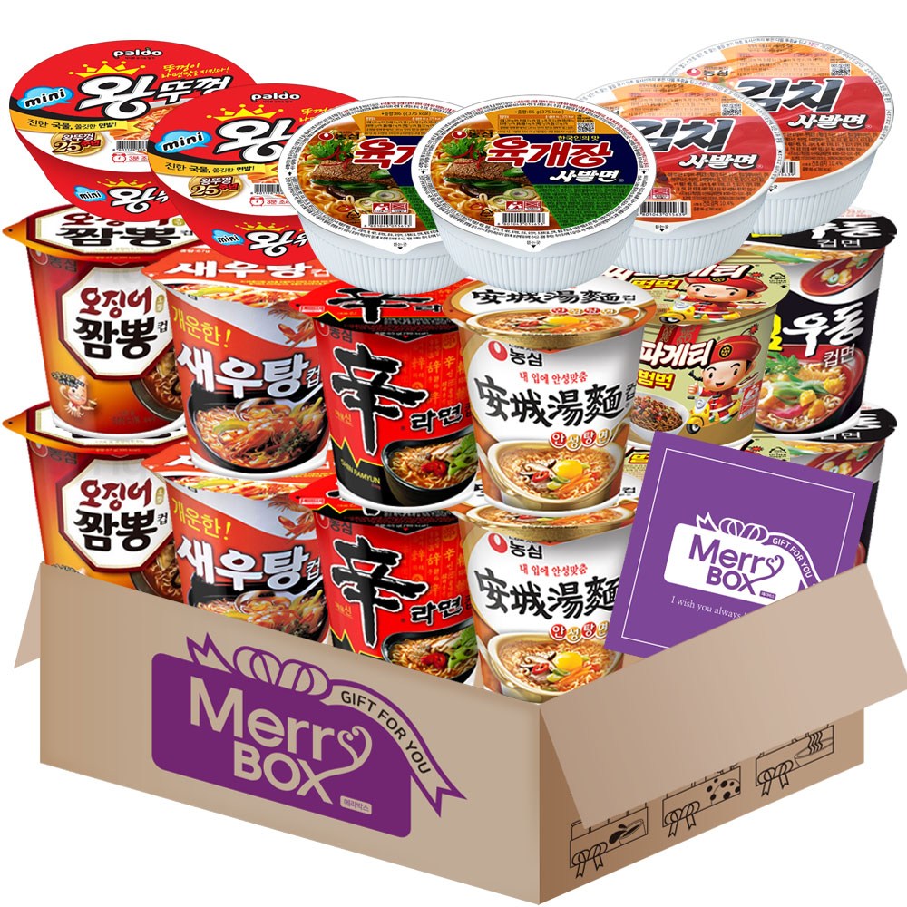 소컵라면18개세트(신라면2+새우탕2+튀김우동2+짜파게티2+오징어짬뽕2+안성탕면2+미니왕뚜껑2+육개장사발면2+김치사발면2)+메세지카드, 1개 24,200원
