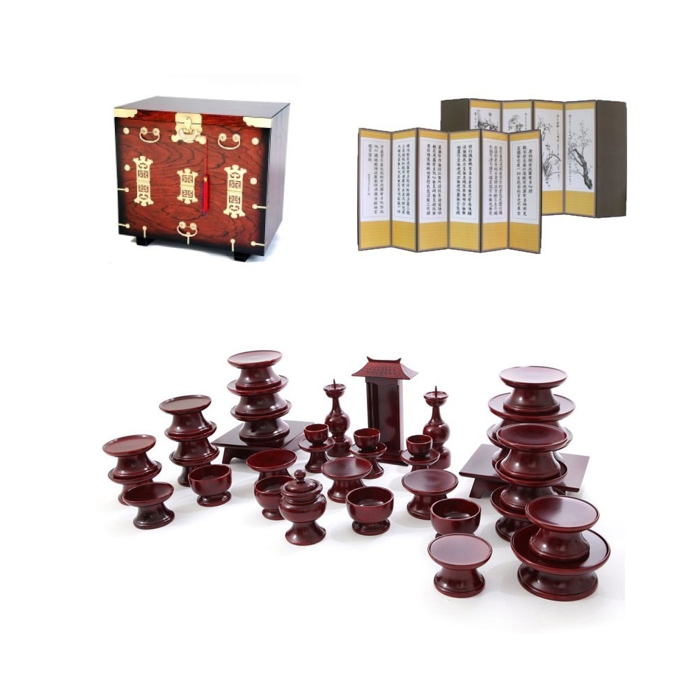 남원 문화재 오리목 제기 37p + 남원 앞닫이 제기 보관함 + 남원목기공예 비단 사군자 반야심경 6폭 병풍 569,000원