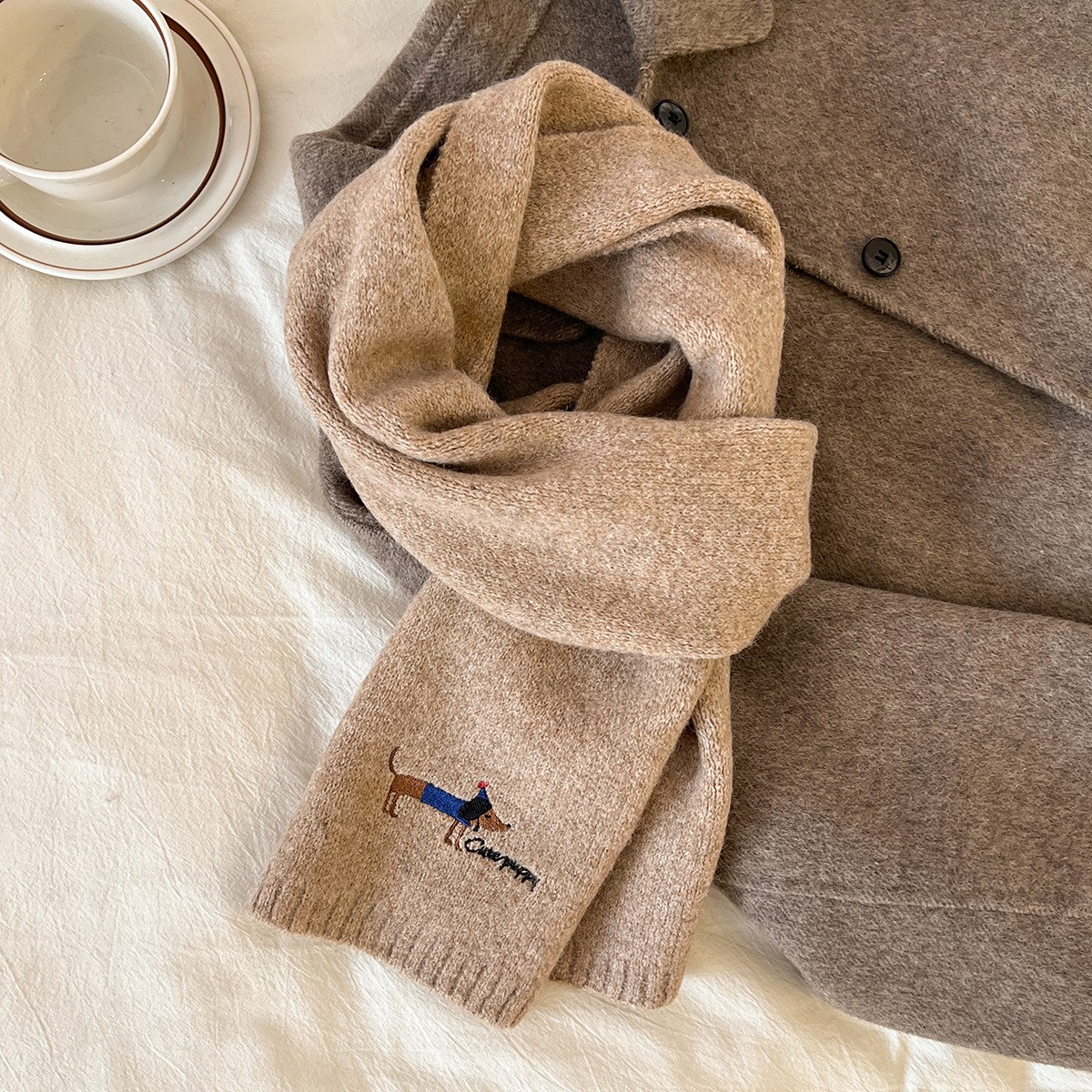 러브심플 남녀공용 강아지 자수 솔리드 캐시미어 머플러 7,800원