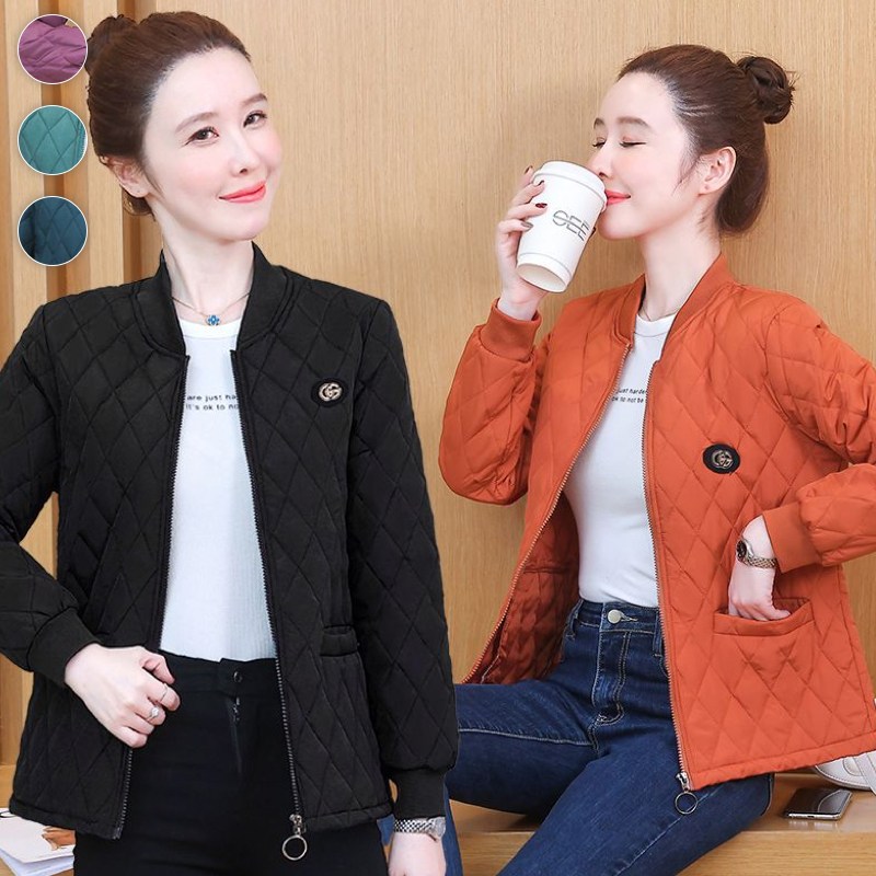 (젊어 보이는) 85kg까지 빅사이즈 여성 엄마옷 누빔 가벼운 야구점퍼 솜패딩 점퍼 가을 겨울 편한 심플 캐주얼 패션 아가일 웰론 패딩 일상 기본템 간절기 따뜻한 중년여성 패딩 22,790원