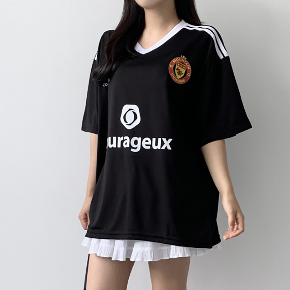 모모핏 COUR 루즈핏 브이넥 풋볼져지 오버핏 반팔 티셔츠 축구 블록코어 Y2K 20,000원