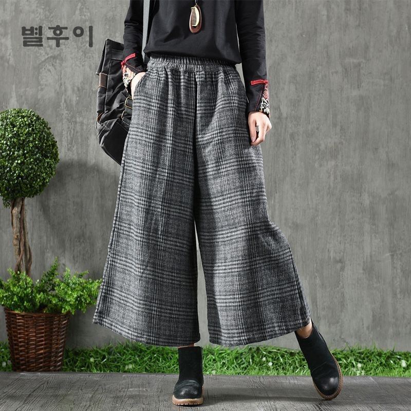 별후이 여성용 가을 겨울 간절 7부 팬츠 와이드 밴딩 모직 치마바지 18,700원