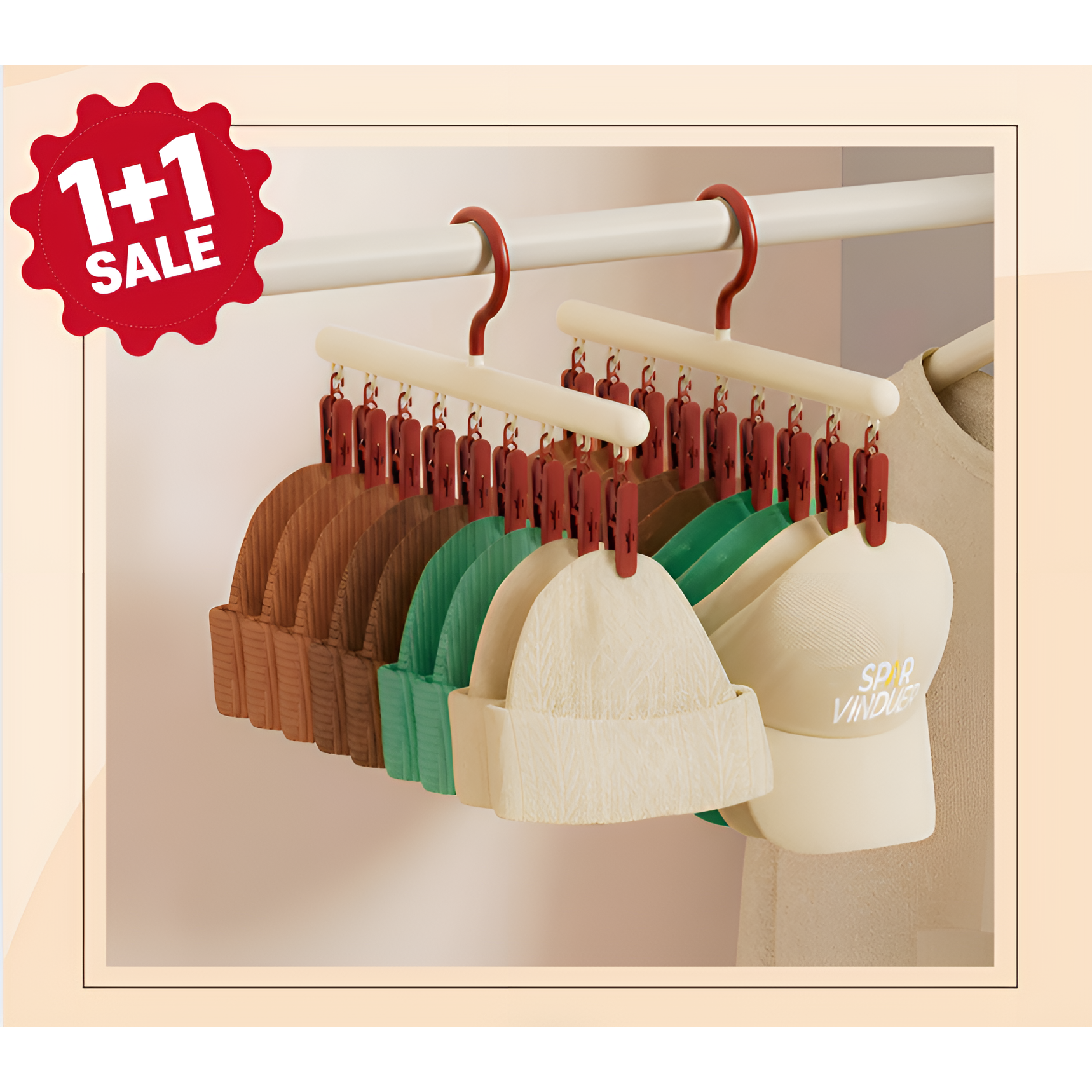 구오빌 다용도 집게형 모자걸이 회전형 대량수납 잡화 옷걸이, 1+1, 앙콜라레드, 2개 16,200원