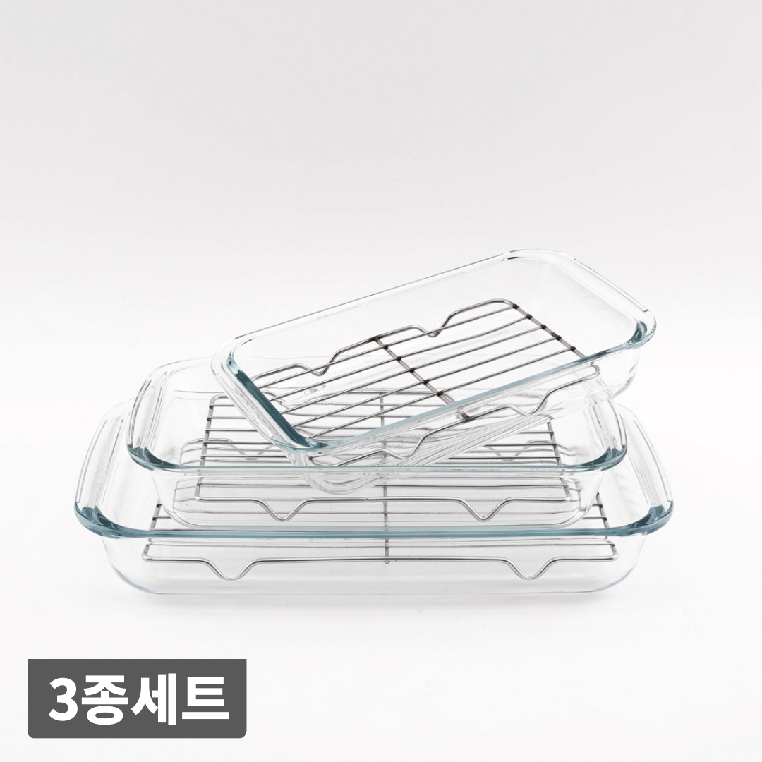 [13시 이전 당일출고] 내열유리 오븐 용기 3종세트 (스탠랙포함), 1세트, 3종 34,900원
