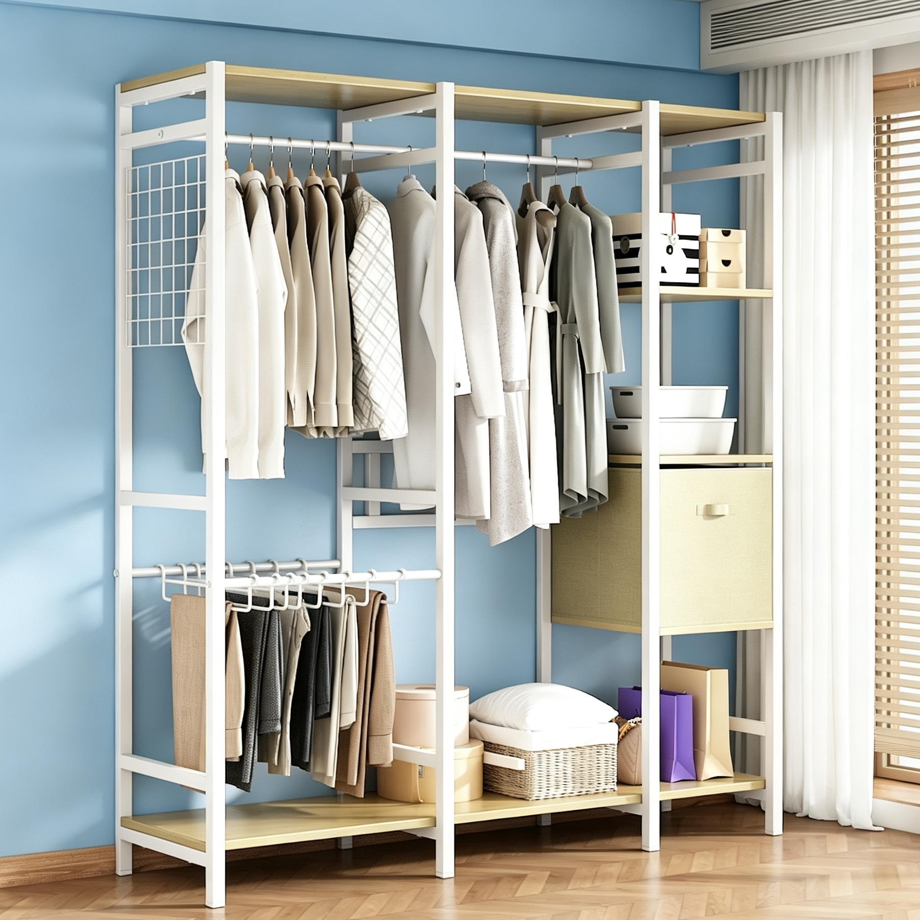 Takata 모던 드레스룸 시스템 행거 옷장 철제 스탠드 옷걸이 수납장, 화이트 84,800원