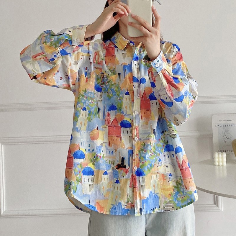 퀸앤조이 산토리니 프린팅 루즈핏 셔츠 49,800원