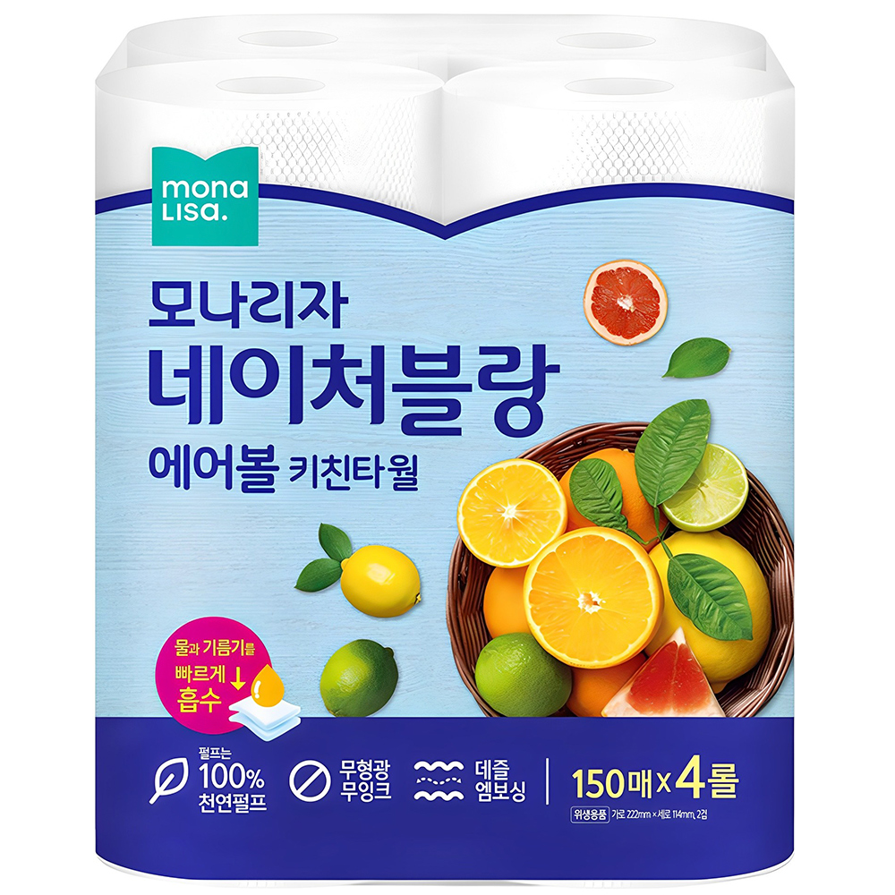 모나리자 네이처블랑 에어볼 키친타올, 150매, 4개 3,290원
