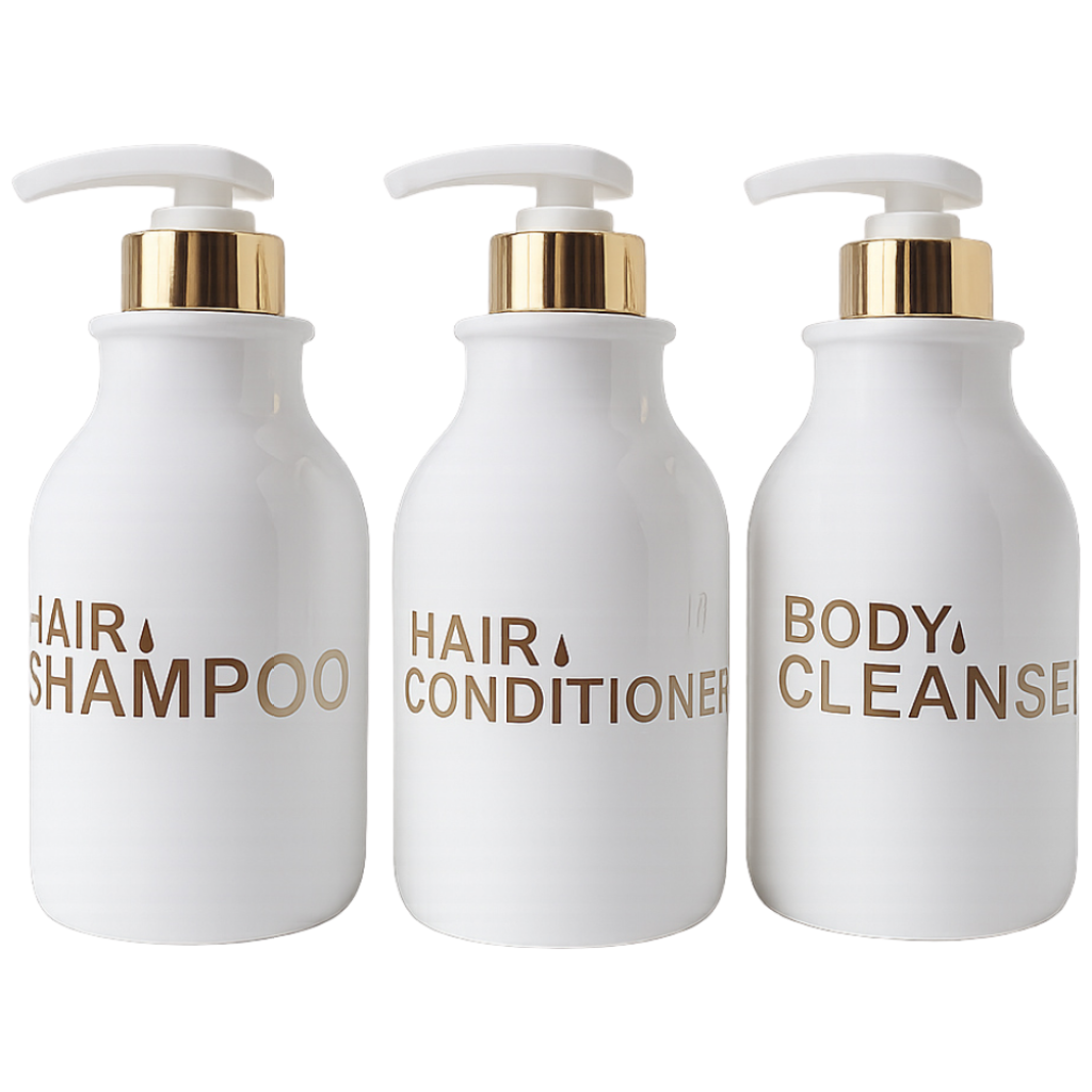 호텔 욕실 디스펜서 홈스토킹 샴푸통 500ml 공병 3종 세트, 화이트 골드 (볼드), 1세트 13,900원