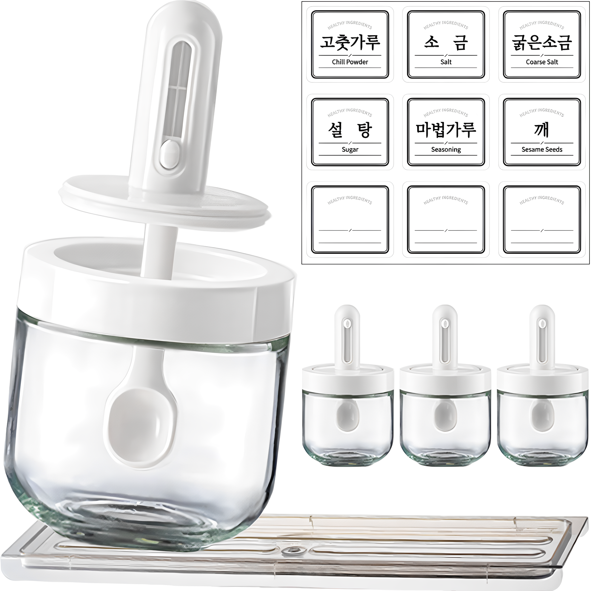 키친니트 밀폐 유리 스푼일체형 양념통 세트, 1세트, 아이보리 4개 세트 25,970원