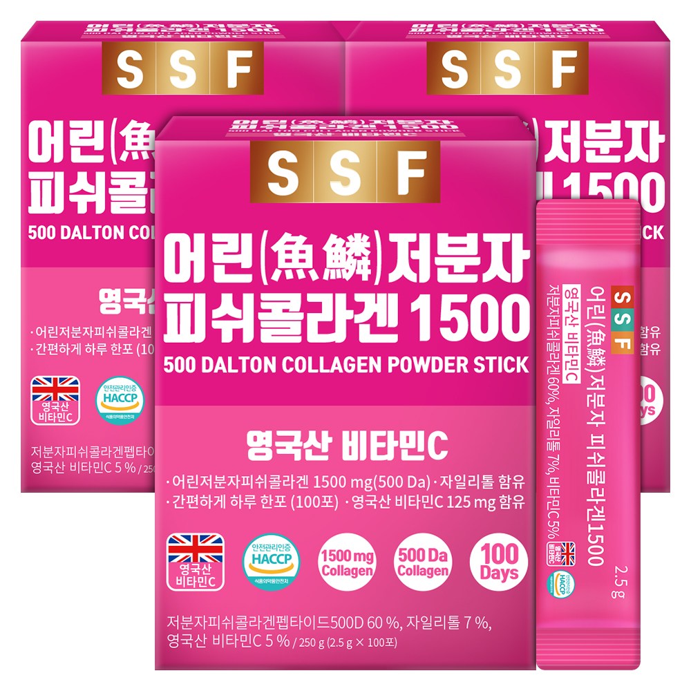 순수식품 500달톤 저분자 피쉬 콜라겐 1500mg 스틱 3박스(300포) 실속형 비타민C 40,560원